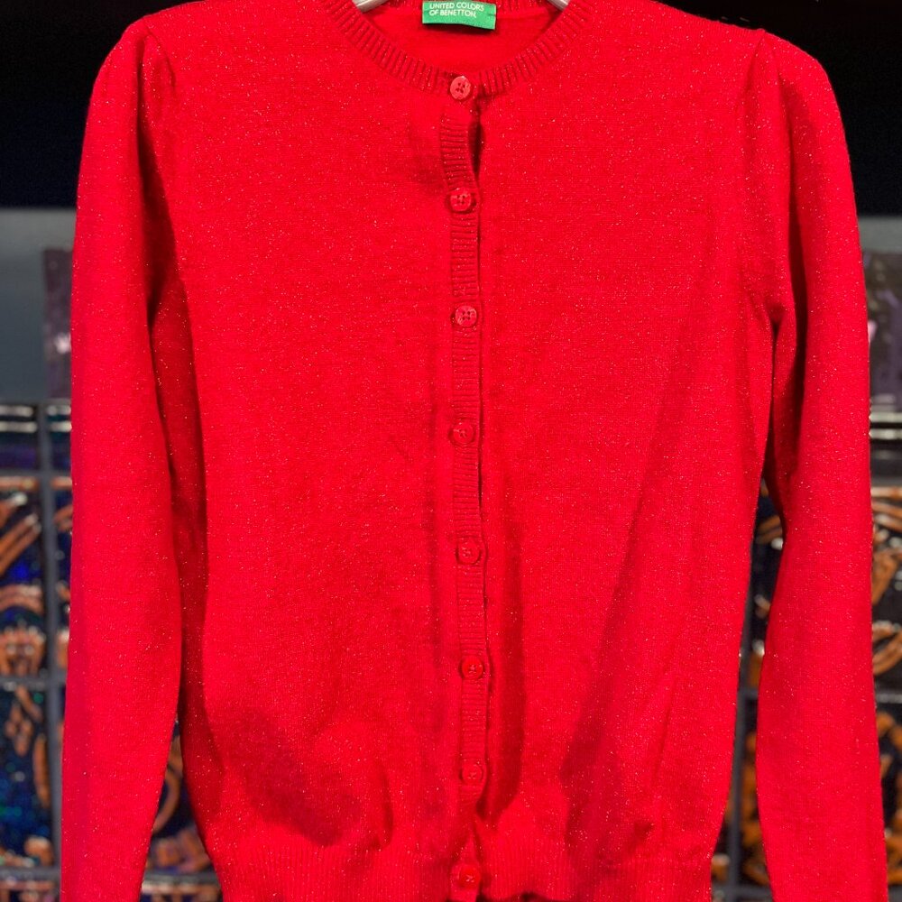 🍎 Benetton Cardigan Sweater | Red | Youth XL (10-11 Years)